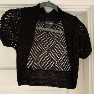 Y2K black crochet knit eyelet love always shrug
